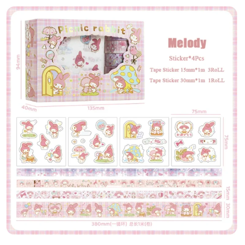 Kawaii Cartoon Hello Kitty Sticker Roll Gift Box