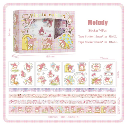 Kawaii Cartoon Hello Kitty Sticker Roll Gift Box