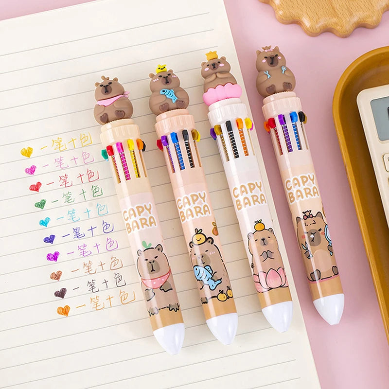 Creative Kawaii Capybara 10 Multicolored Pens C