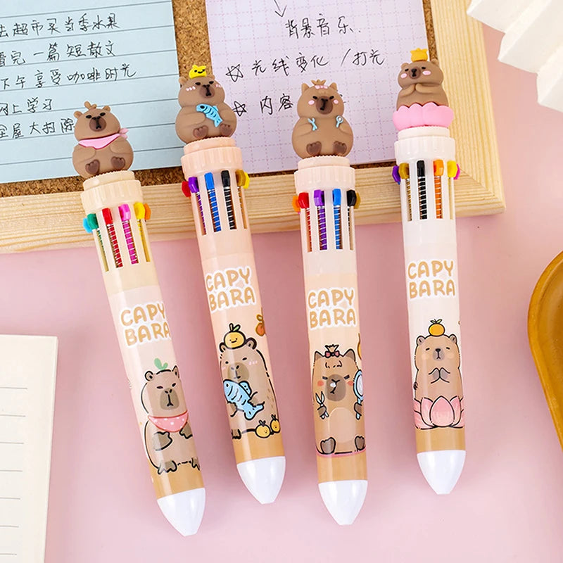 Creative Kawaii Capybara 10 Multicolored Pens C